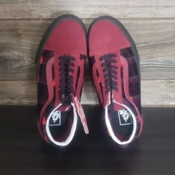 New Vans Old Skool Stacked Red Platforms Womens Shoes Size 8 Velvet Plaid Grunge - Picture 8 of 10